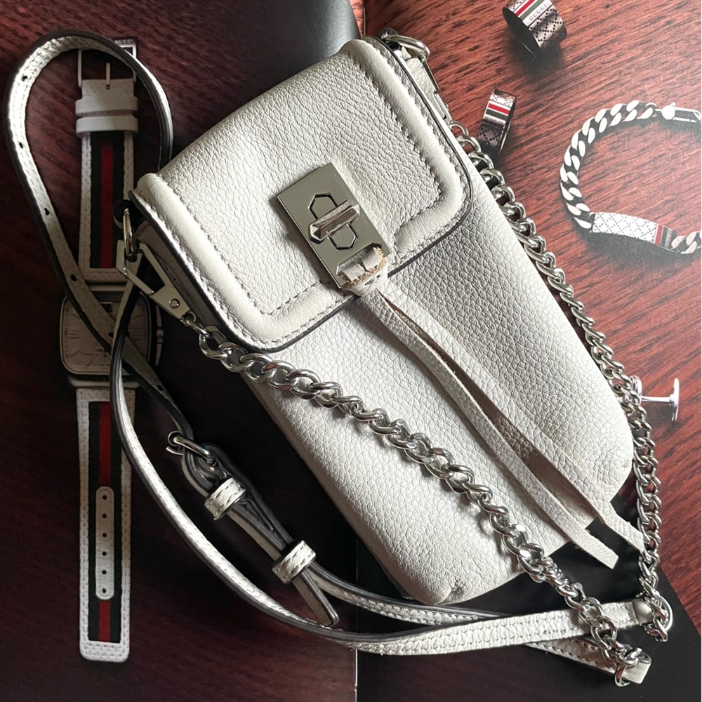 REBECCA MINKOFF Darren Mini Bag /Phone Crossbody Gray Leather Chain Strap